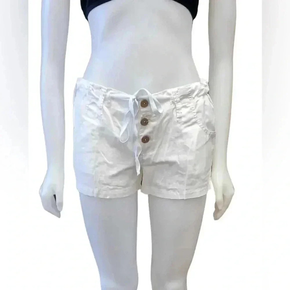 Nitrogen Luxury Linen Blend White Button Fly Shorts Size Medium - Picture 1 of 9
